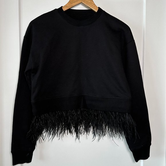 Derek Lam 10 Crosby Sweatshirt w/ Ostrich Feather Trim - Picture 1 of 7